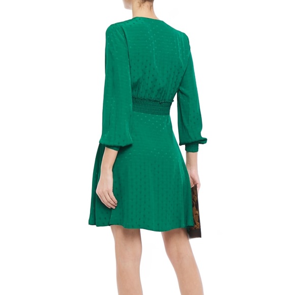 Sandro Green Satin Long Sleeve Mini Dress with Zipper Collar, Size Small - Picture 2 of 12